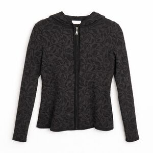 Sarah Spencer 100% Wool Zip Hooded Sweater Leaf Print Small